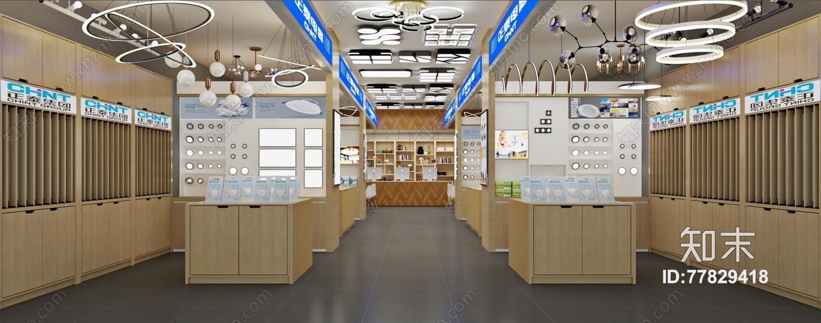 现代灯具展厅3D模型下载【ID:77829418】