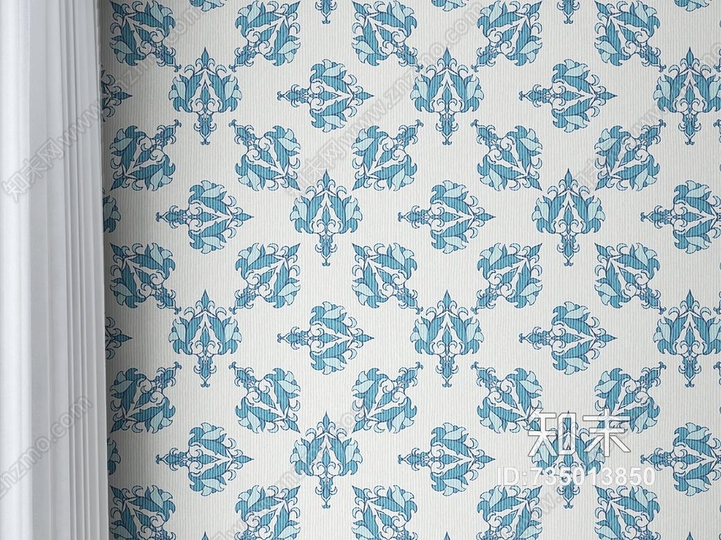 现代壁纸欧式壁纸墙纸西式简洁大方蓝色花卧室画2贴图下载【ID:735013850】