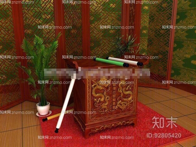 新中式棕色木艺装饰柜3D模型下载【ID:92805420】