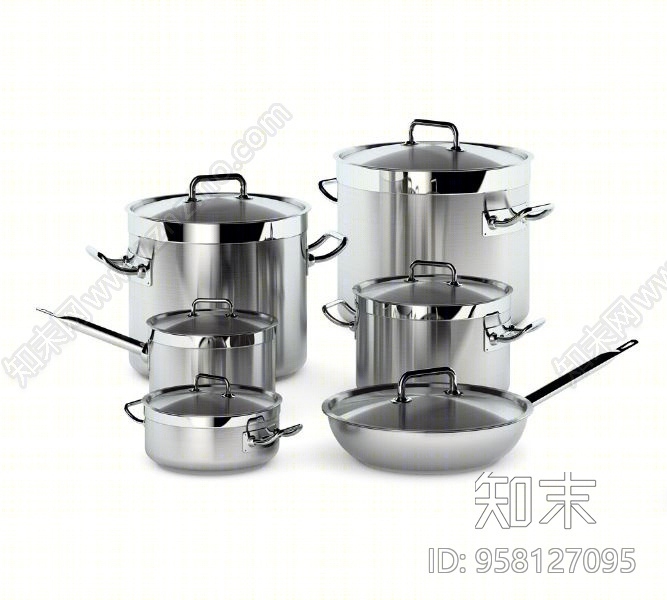 不锈钢锅3D模型下载【ID:958127095】