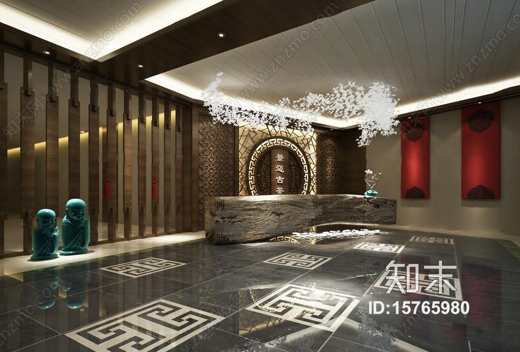 中式景迈古茶前台3D模型下载【ID:15765980】