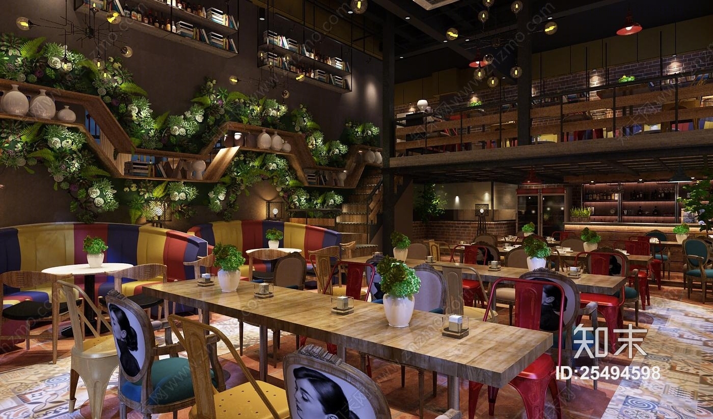 工业风休闲餐厅3D模型下载【ID:25494598】