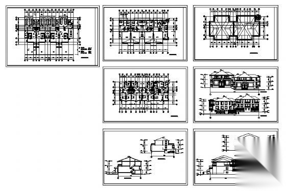 某双联三层别墅建筑方案图cad施工图下载【ID:151392177】