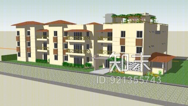 多户住宅楼3层SU模型下载【ID:921355743】