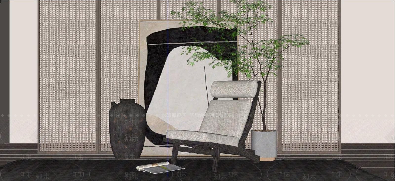 侘寂休闲椅SU模型下载【ID:1105983491】
