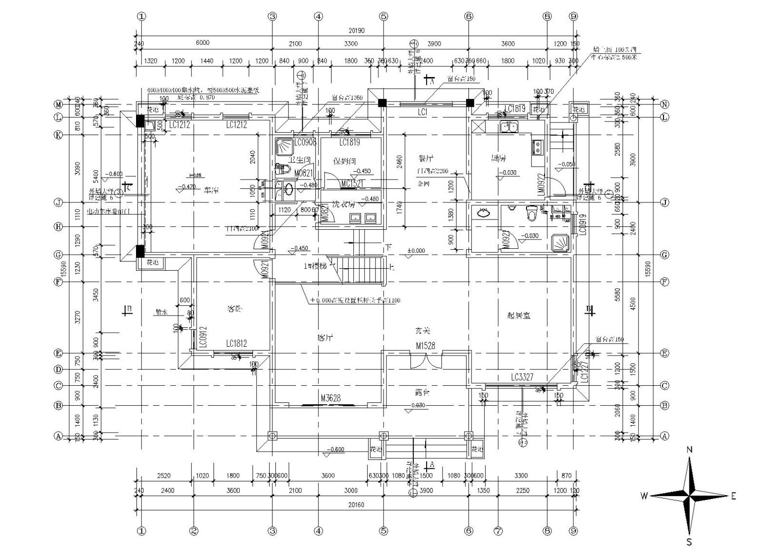 单家独院式二层别墅建筑施工图cad施工图下载【ID:151388136】