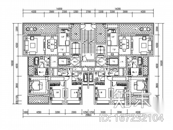 某高层住宅小区两梯两户平面图（174平米）施工图下载【ID:167252104】