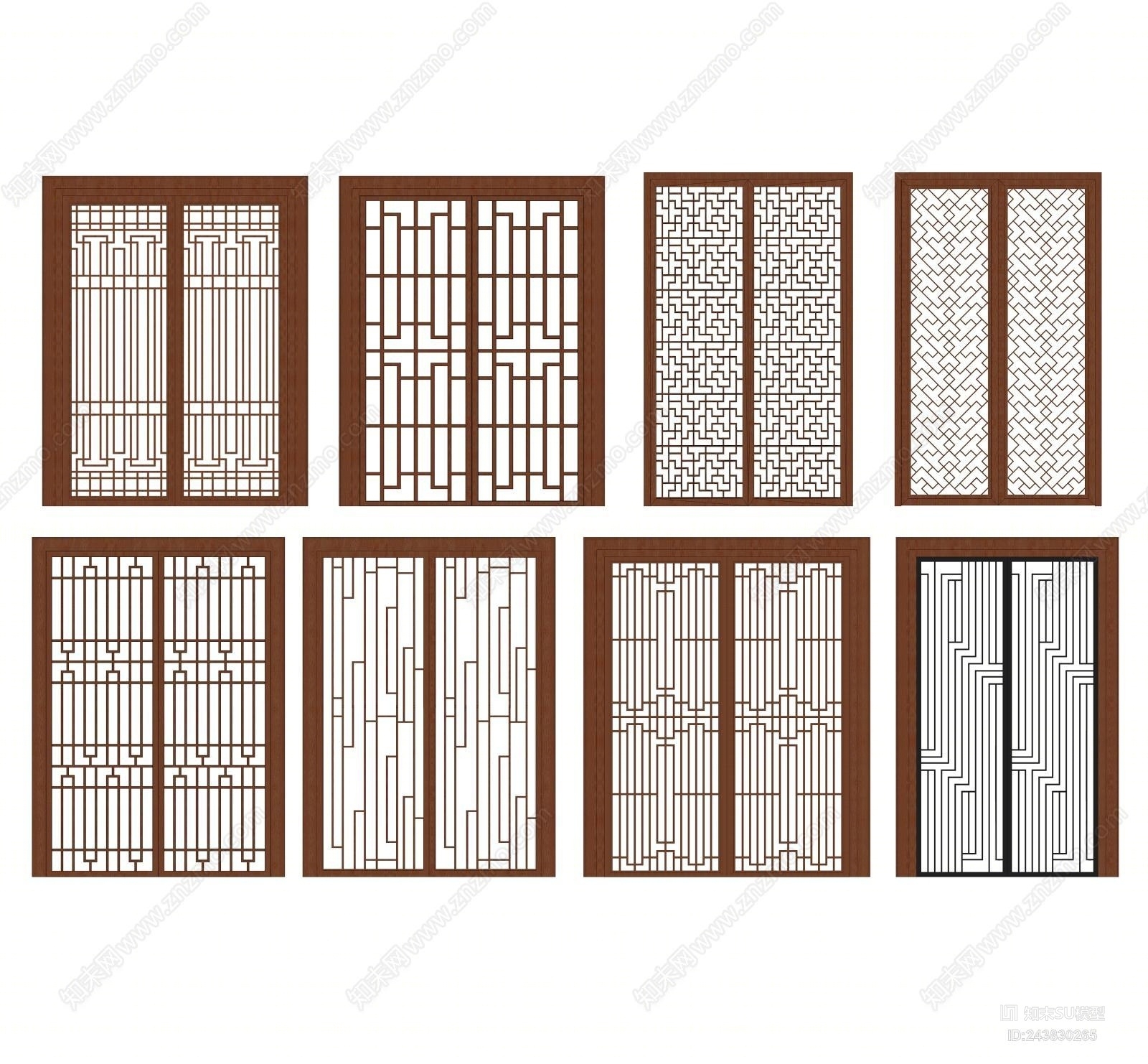 中式实木窗花SU模型下载【ID:243830265】
