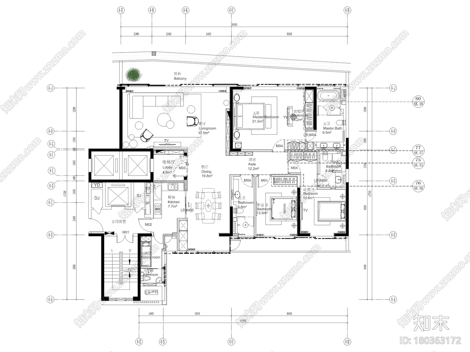 [深圳]217㎡现代三居家装样板间装修施工图施工图下载【ID:180363172】