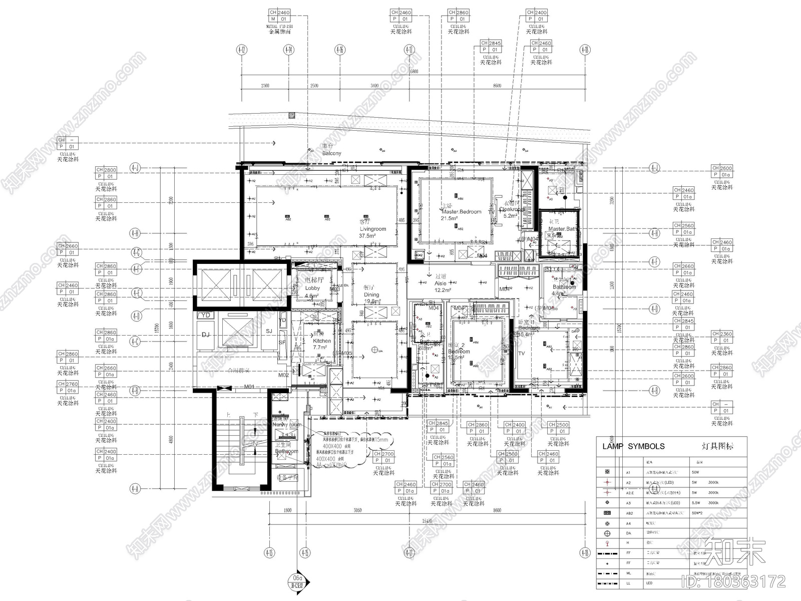 [深圳]217㎡现代三居家装样板间装修施工图施工图下载【ID:180363172】