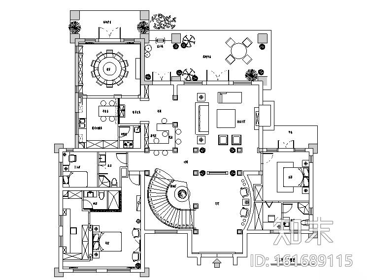 [上海]欧式古典宫廷500平米独栋别墅设计施工图（附效果...cad施工图下载【ID:161689115】