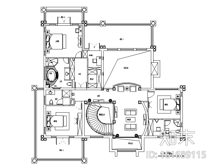 [上海]欧式古典宫廷500平米独栋别墅设计施工图（附效果...cad施工图下载【ID:161689115】