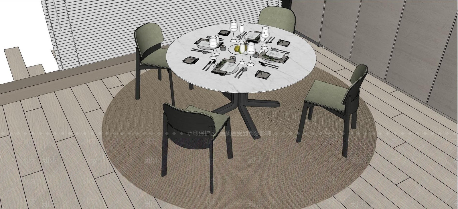 现代圆形餐桌椅SU模型下载【ID:1127405264】
