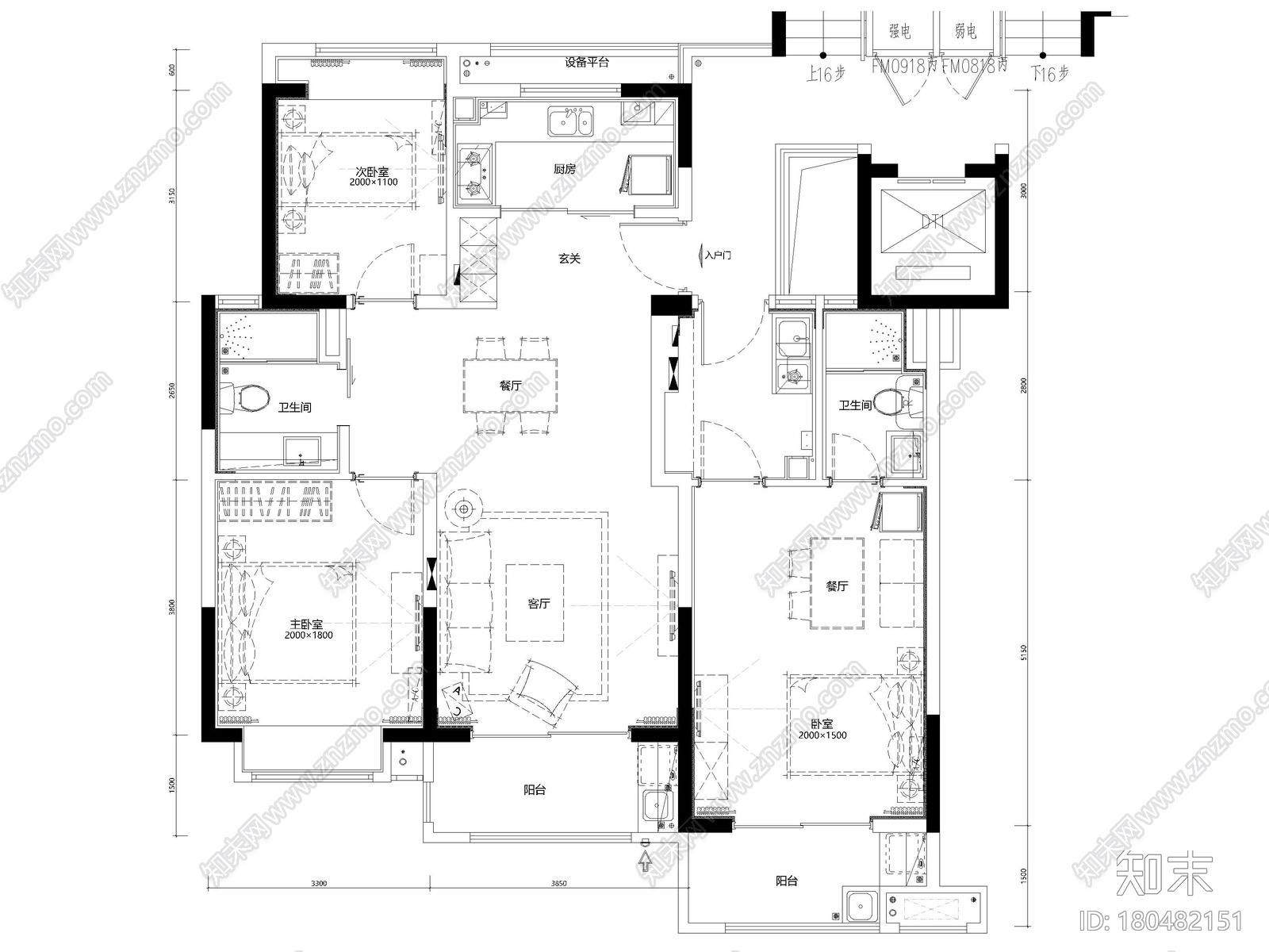 [上海]104㎡三居家装样板间装修设计施工图施工图下载【ID:180482151】