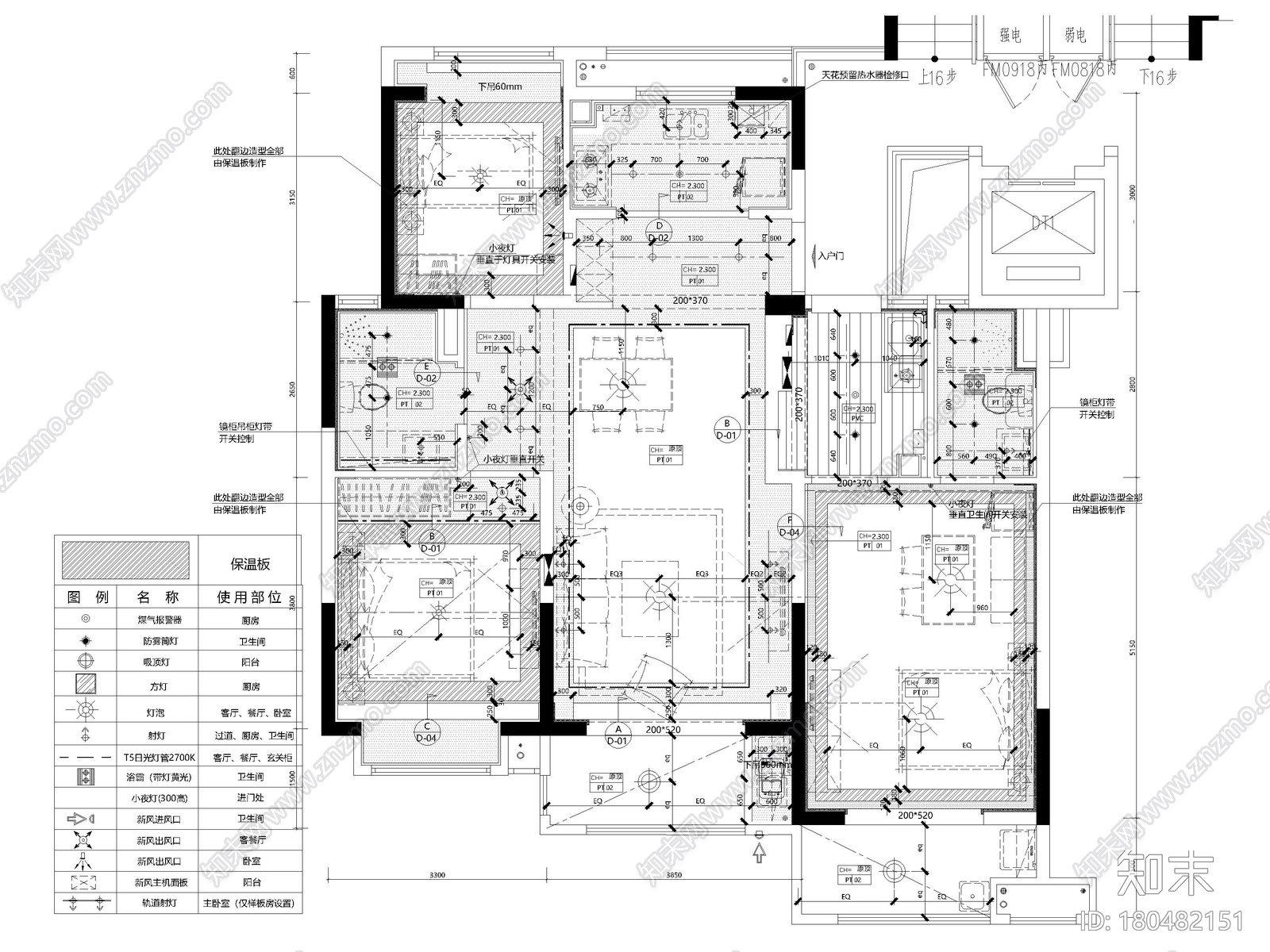 [上海]104㎡三居家装样板间装修设计施工图施工图下载【ID:180482151】