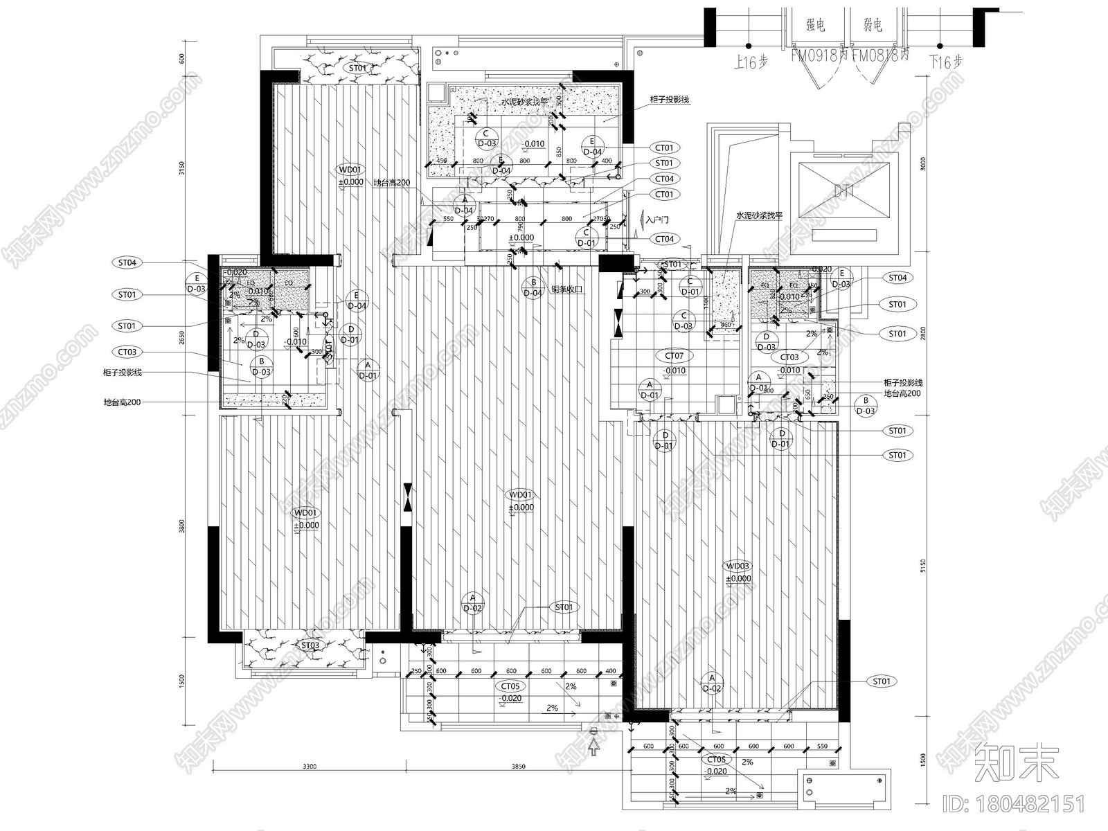 [上海]104㎡三居家装样板间装修设计施工图施工图下载【ID:180482151】