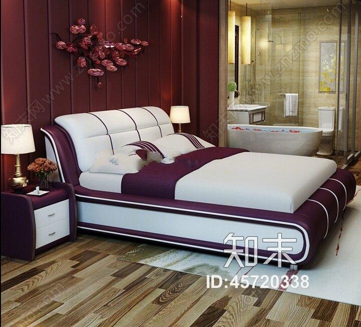 现代双人床3D模型下载【ID:45720338】