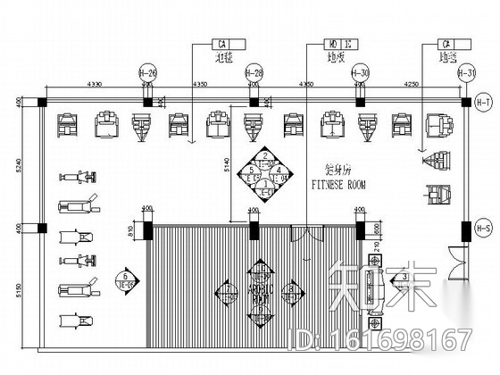 [江苏]超五星级酒店健身房装修设计CAD施工图（含效果）施工图下载【ID:161698167】