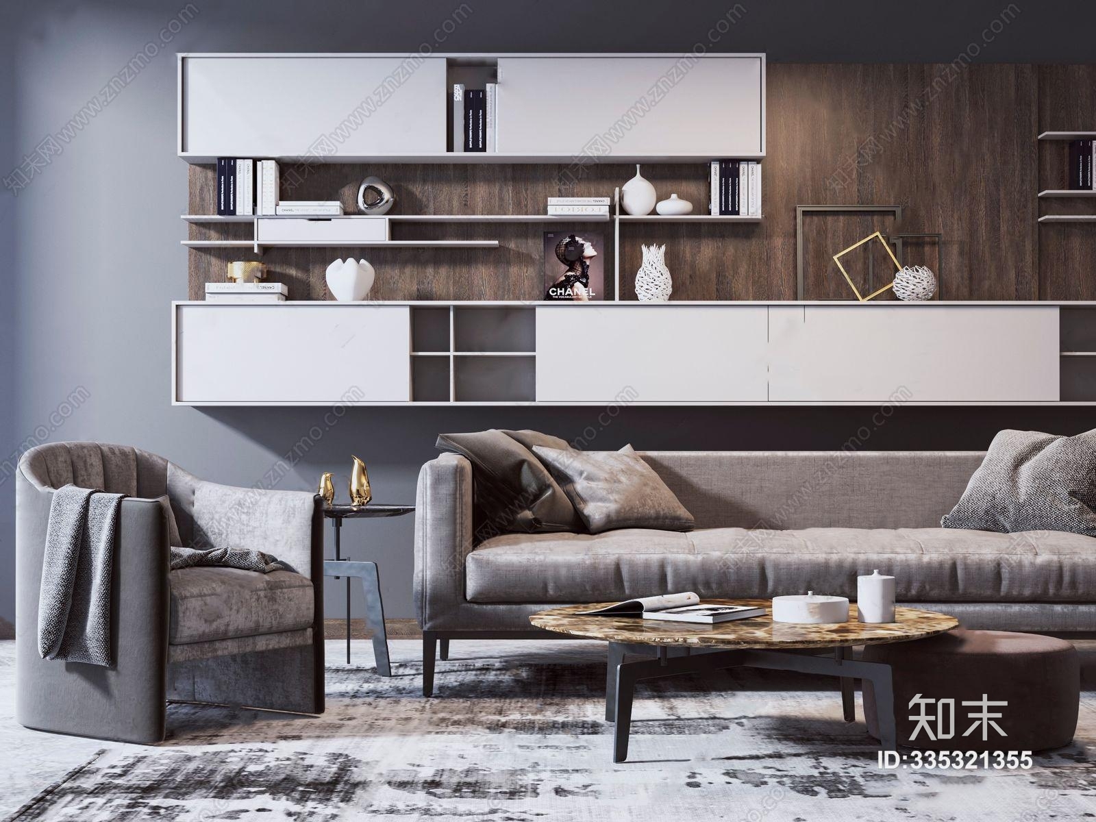现代奢华沙发茶几组现代沙发茶几组合多人沙发休闲椅椅子茶几装饰摆件书柜3d模型 Id 335321355 知末3d模型网