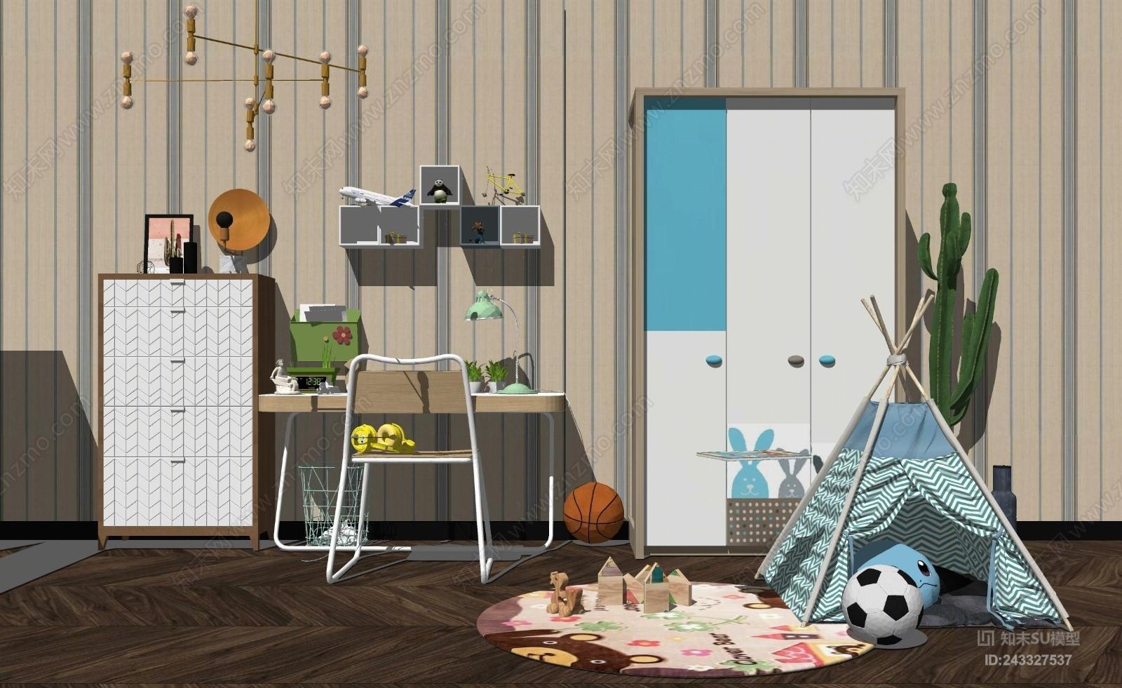 北欧儿童书桌椅SU模型下载【ID:243327537】