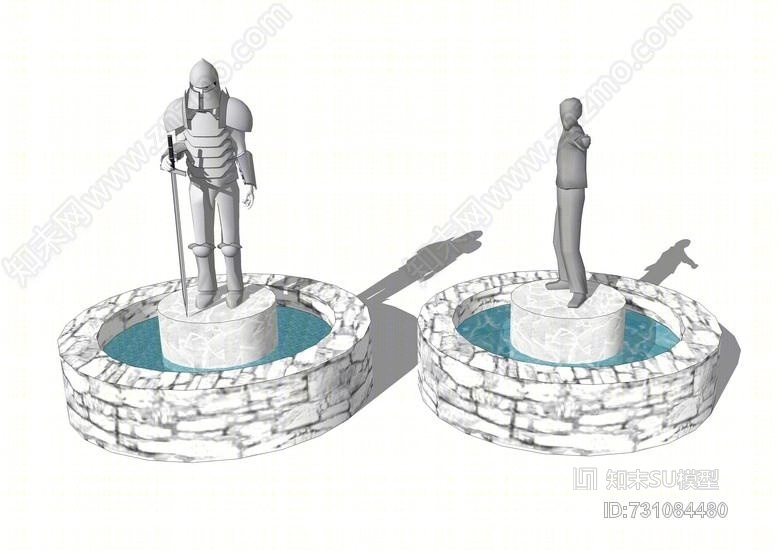 欧式水钵水景喷泉SU模型下载【ID:731084480】