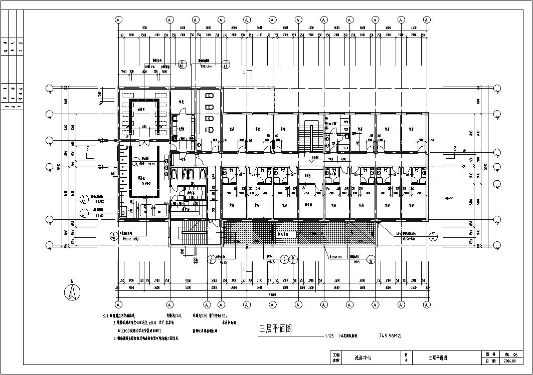 洗浴中心会所建筑设计方案初设图CADcad施工图下载【ID:164864162】