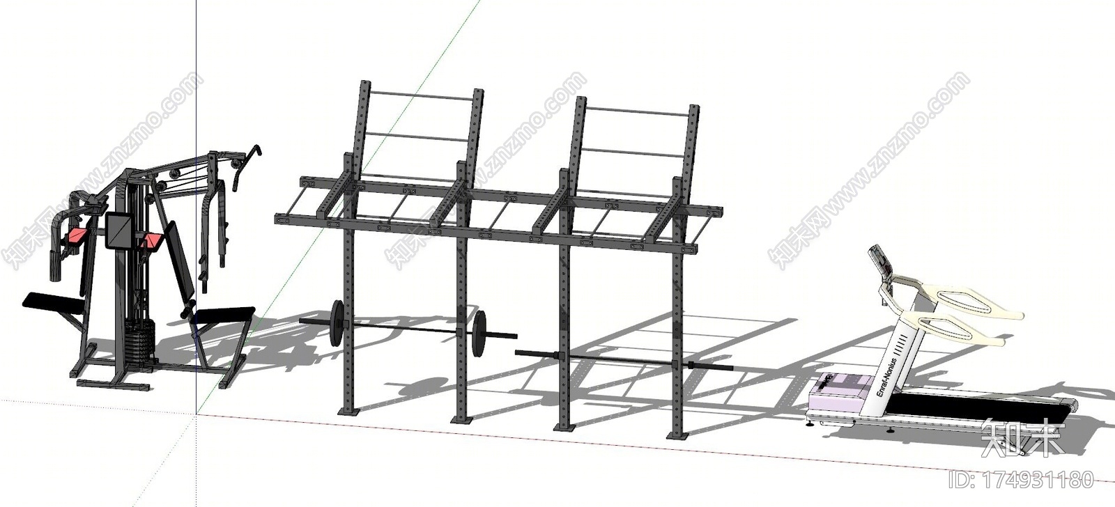 现代健身房健身器材SU模型下载【ID:174931180】