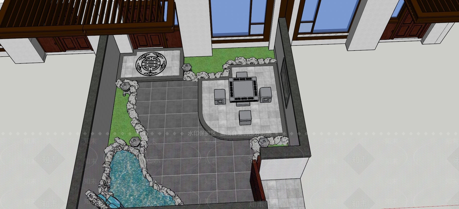 新中式庭院景观设计SU模型下载【ID:183530190】