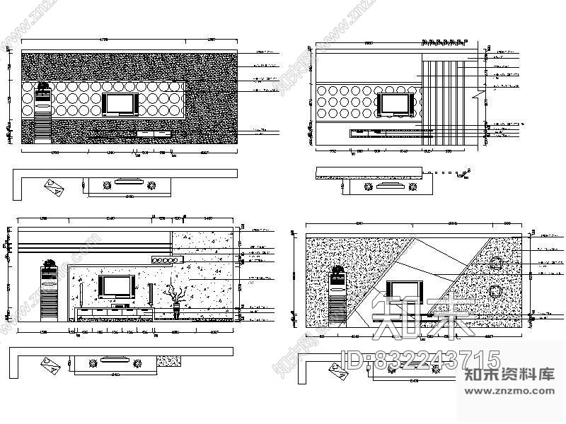 图块/节点电视背景墙立面图cad施工图下载【ID:832243715】