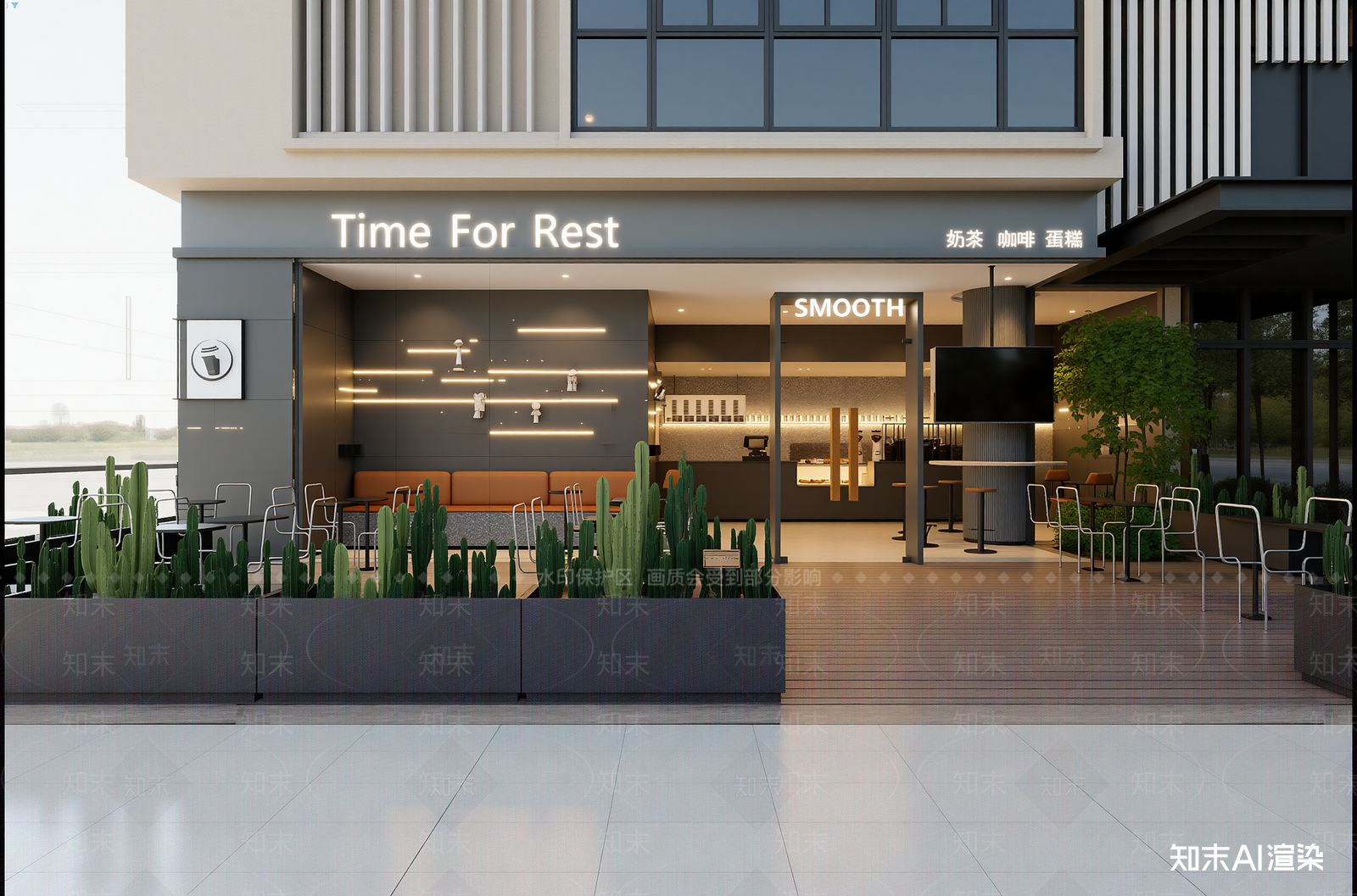 现代奶茶店3D模型渲染效果图
