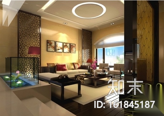 [厦门]新中式风格两居室样板房装修图（含效果图）cad施工图下载【ID:161845187】