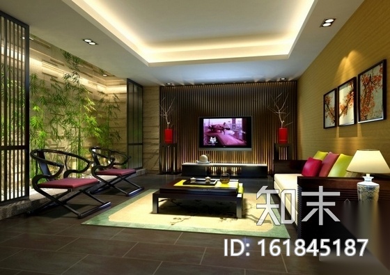 [厦门]新中式风格两居室样板房装修图（含效果图）cad施工图下载【ID:161845187】