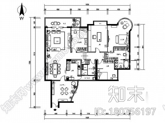 [广东]简欧风格四室两厅样板间室内装修施工图（含效果）cad施工图下载【ID:180756197】