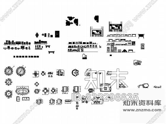 图块/节点中式古典家具平立面CAD模块施工图下载【ID:832298835】