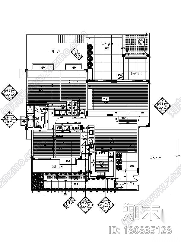 [无锡]某国际社区样板房B1四居室装修图cad施工图下载【ID:180835128】