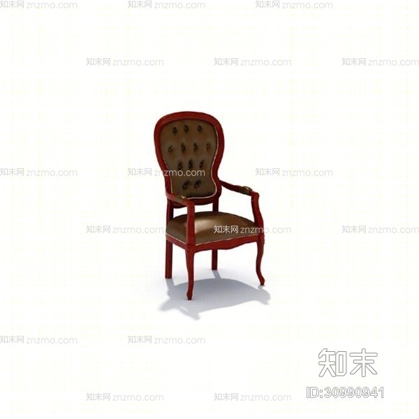 欧式简约棕色皮质扶手椅3D模型下载【ID:30990941】