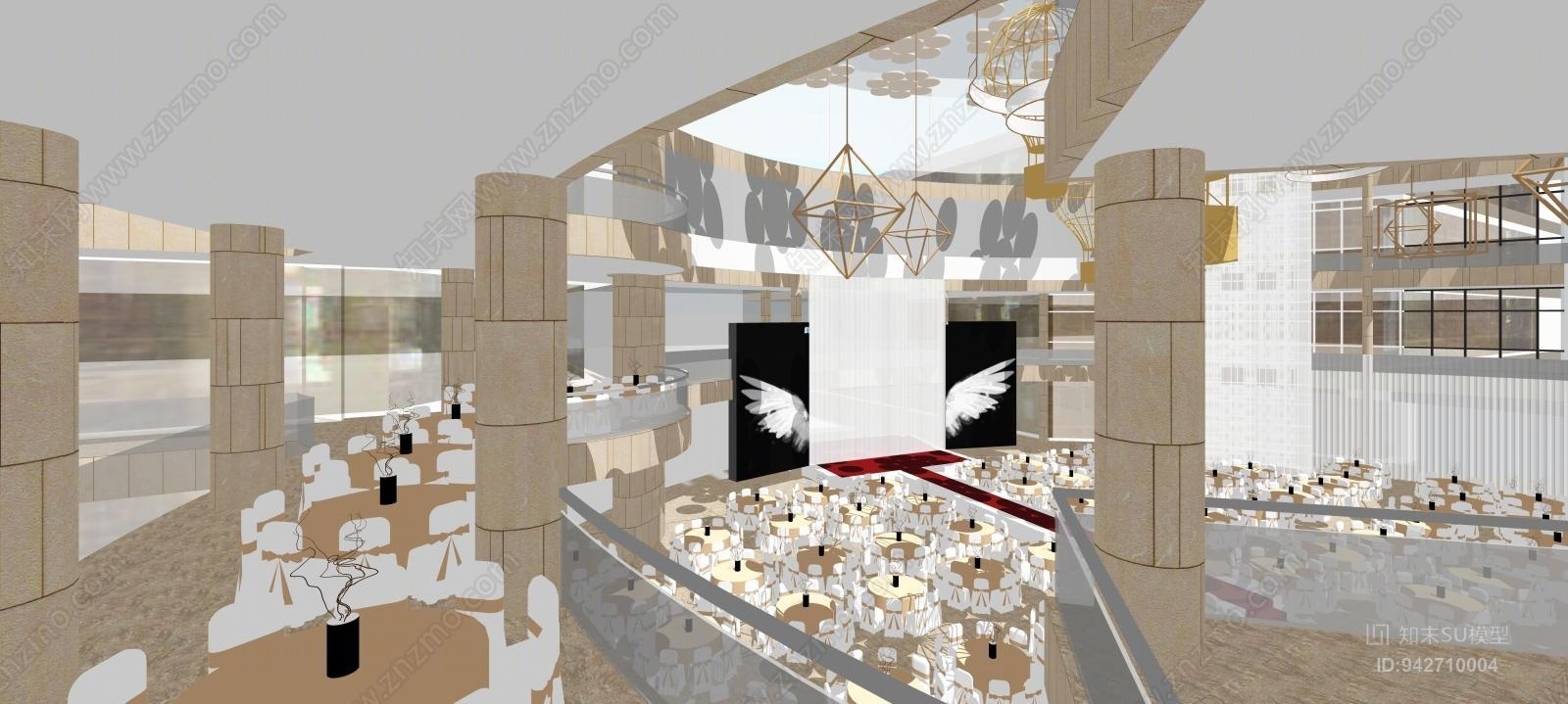 现代婚庆礼堂SU模型下载【ID:942710004】
