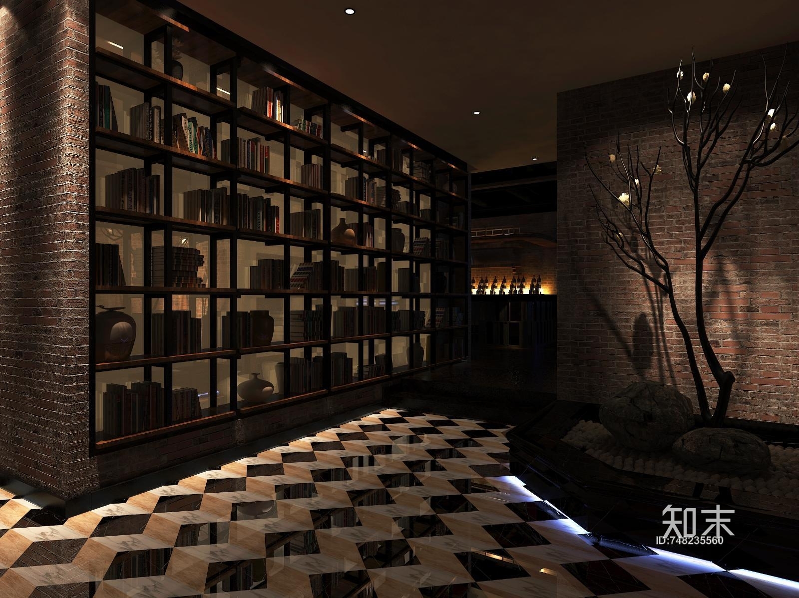咖啡厅空间效果图施工图下载【ID:748235560】