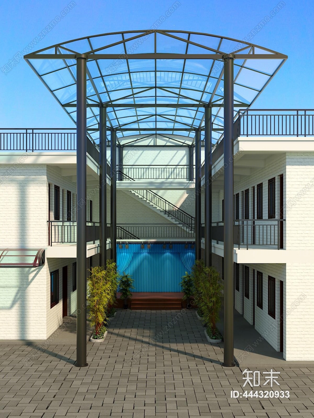 现代厂房钢结构3D模型下载【ID:444320933】