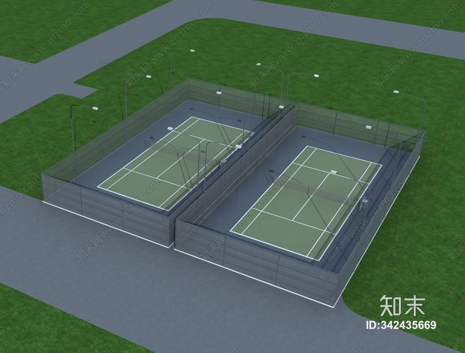 简欧室外网球场3D模型下载【ID:342435669】