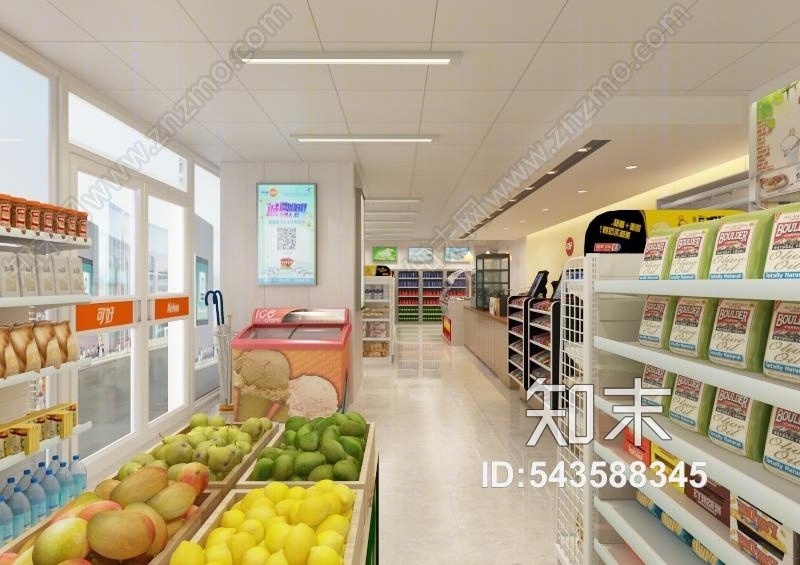 现代超市货架3D模型下载【ID:543588345】