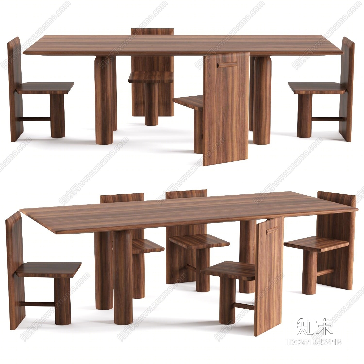 现代木质餐厅座椅组合3D模型下载【ID:351942418】