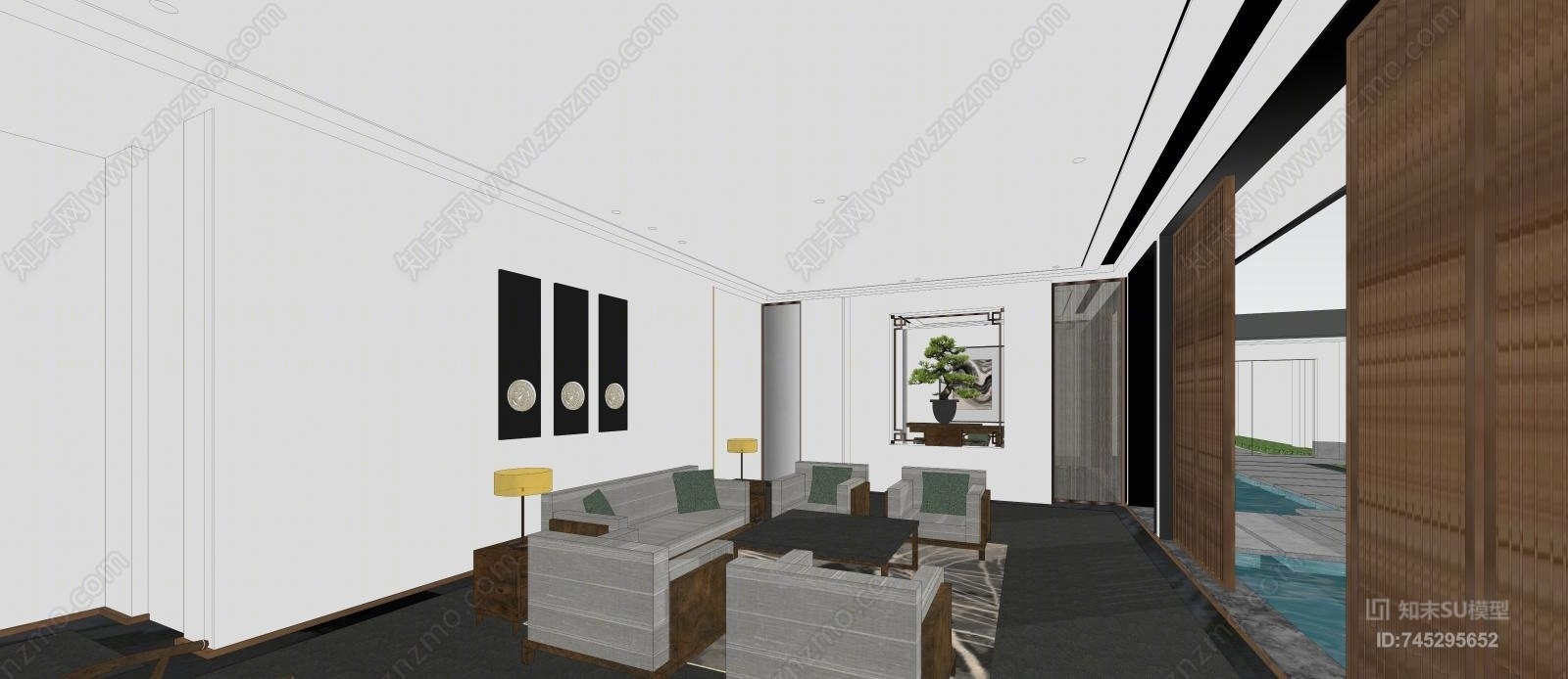 新中式会所独立庭院SU模型下载【ID:745295652】