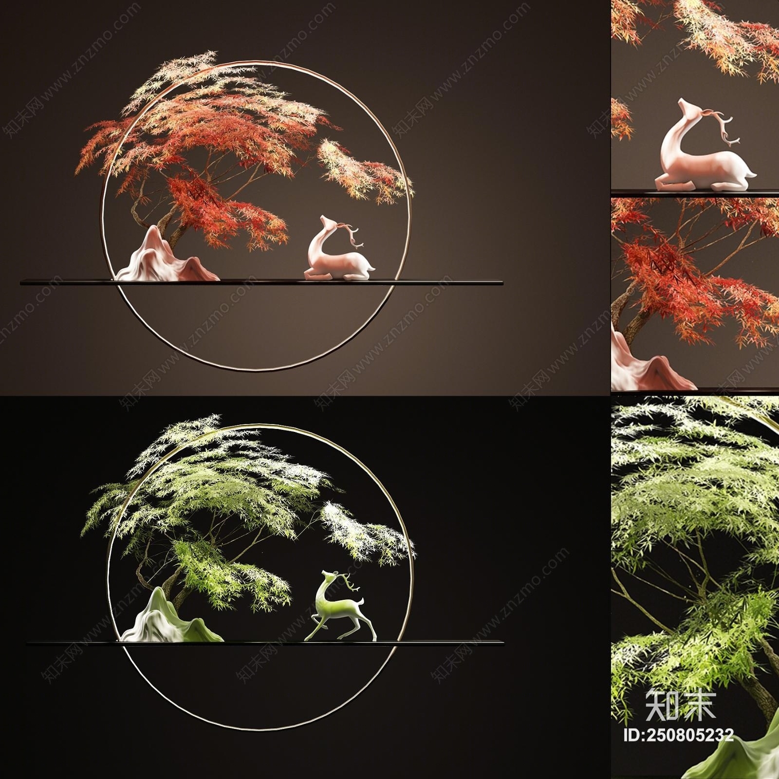 新中式植物墙饰3D模型下载【ID:250805232】