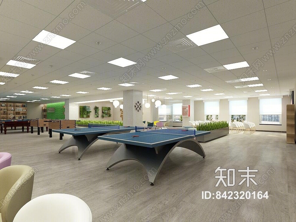 现代休闲办公区台球桌公司前台3D模型下载【ID:842320164】