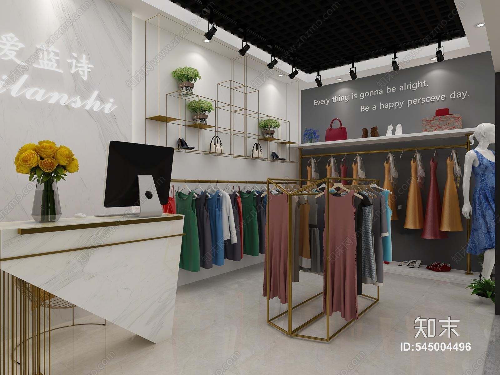 现代服装店衣服衣架前台3D模型下载【ID:545004496】