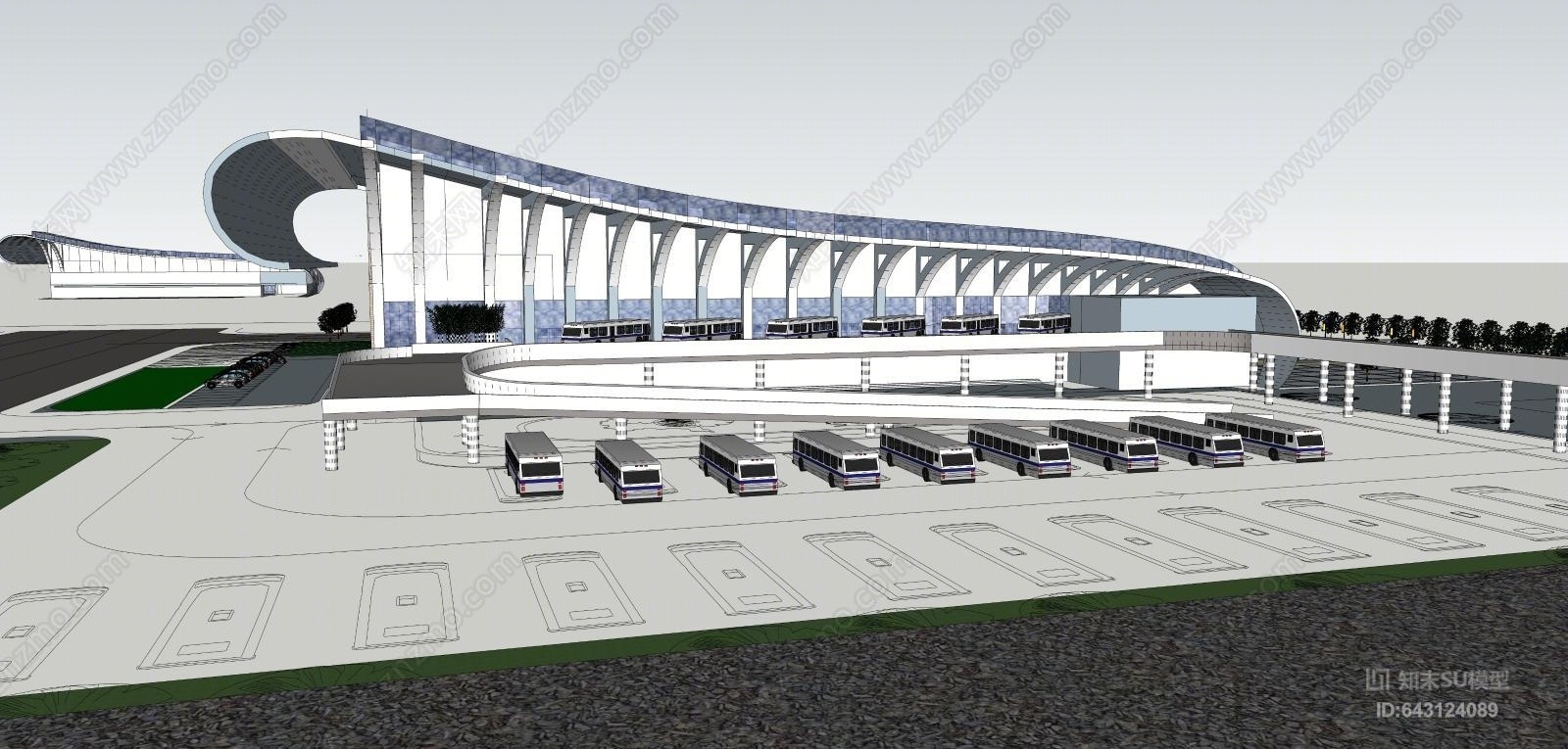 现代风格客运站SU模型下载【ID:643124089】