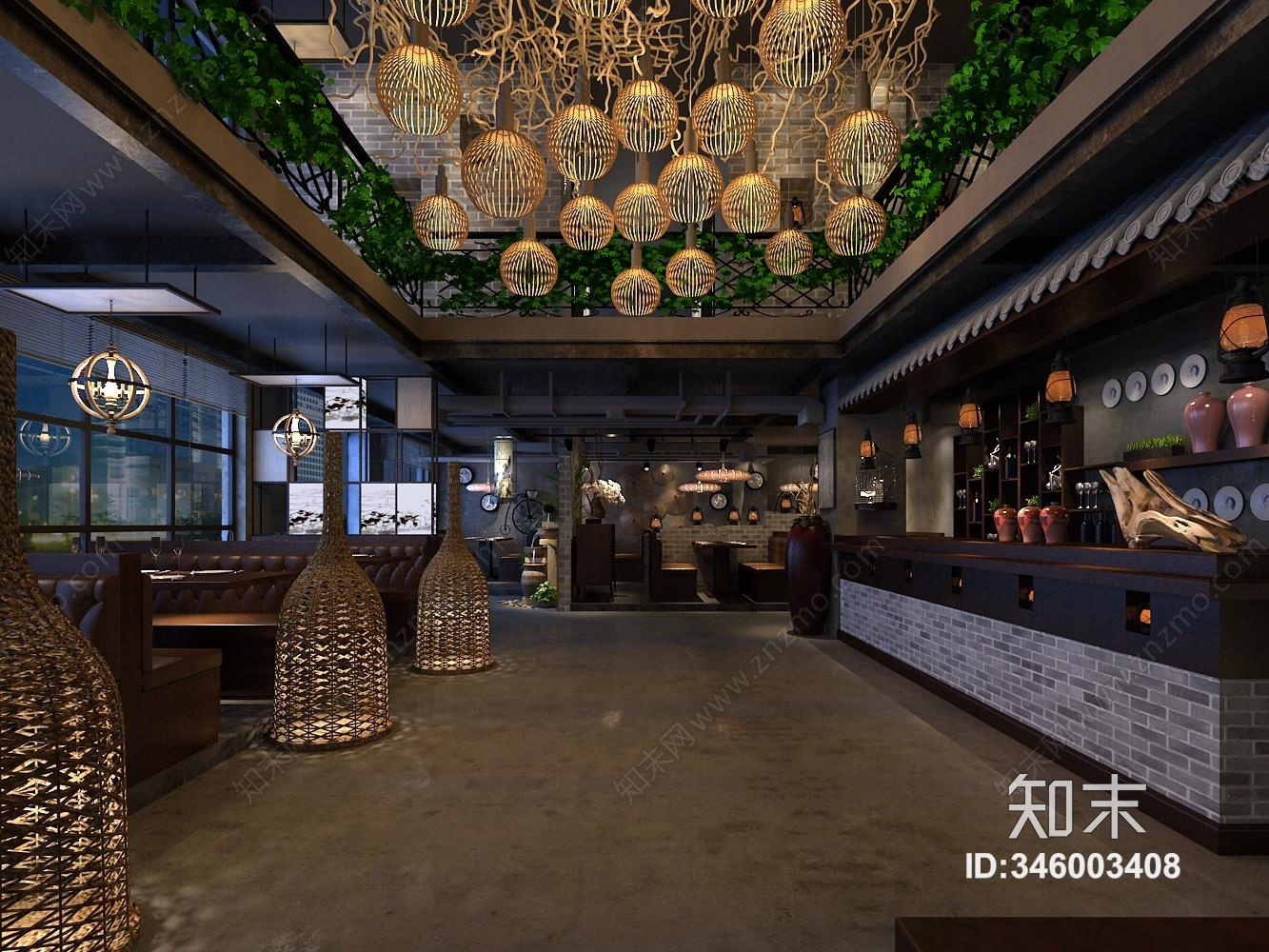 中式餐厅前台3D模型下载【ID:346003408】