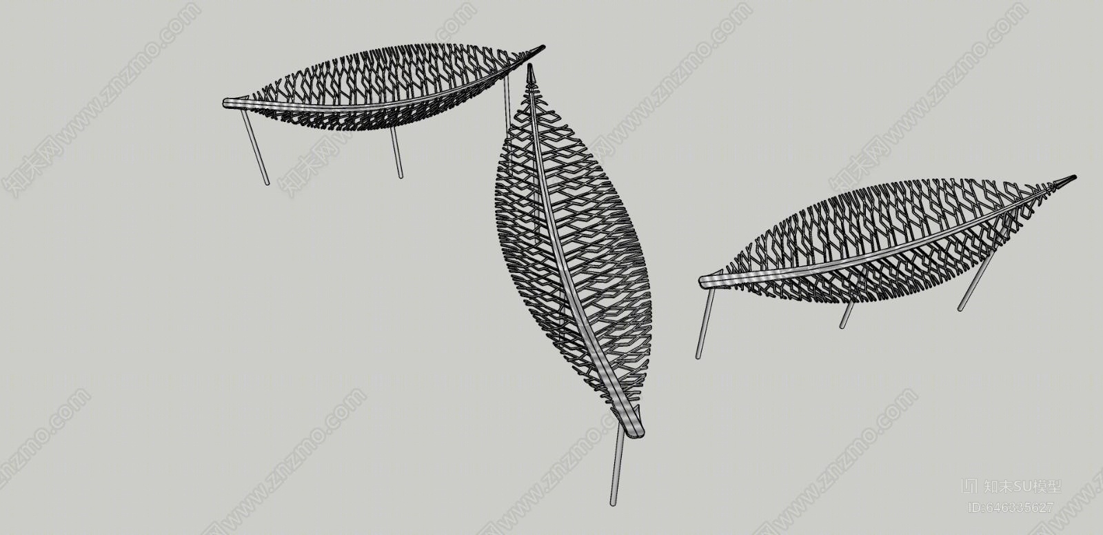 现代树叶异形廊架SU模型下载【ID:646335627】