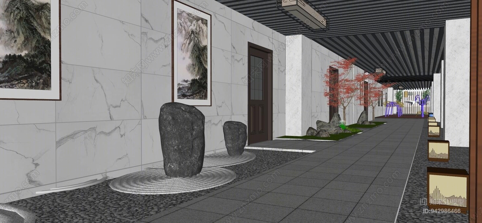 新中式风格过道SU模型下载【ID:942986466】